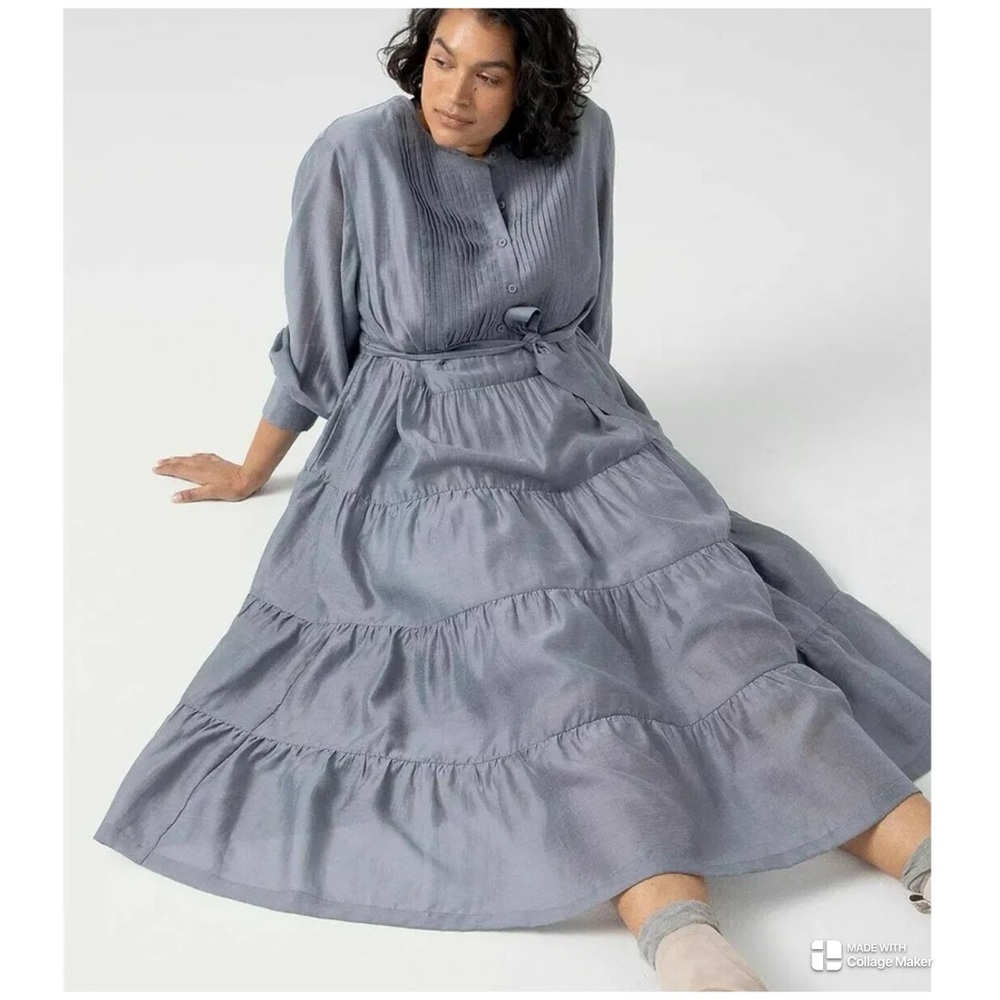 Anthropologie Agosta Tiered Maxi Dress Color Slate Size L (runs large)